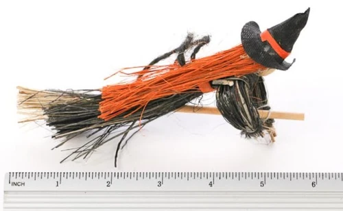 NEW Halloween small 6in straw flying witch with broom ornament