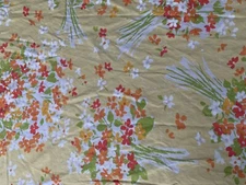 Vintage BURLINGTON HOUSE Flat Sheet  Orange Butter Yellow Flowers Full Mod