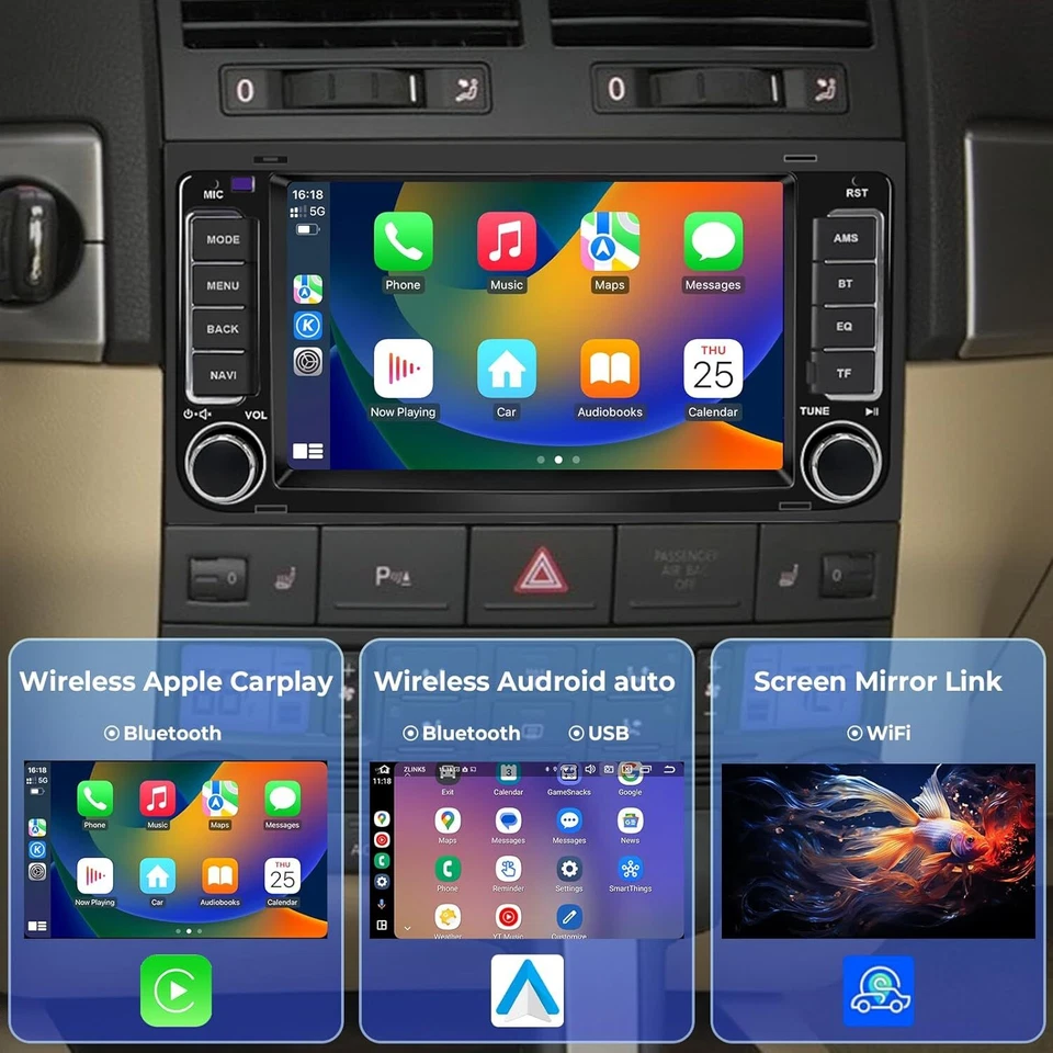 für VW T5 Multivan Touareg DAB Autoradio CarPlay +GPS Navigator Android 14 2+32G - Bild 4 von 4