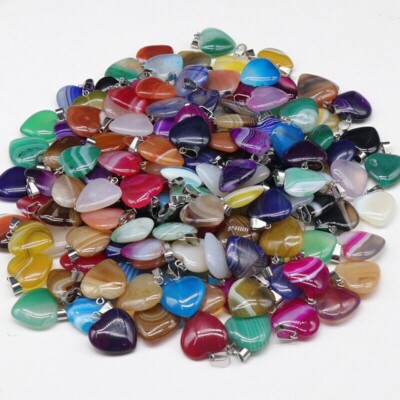 500pcs Mixed Natural Stripe Agate Heart Shape Pendants Wholesale Jewelry Making