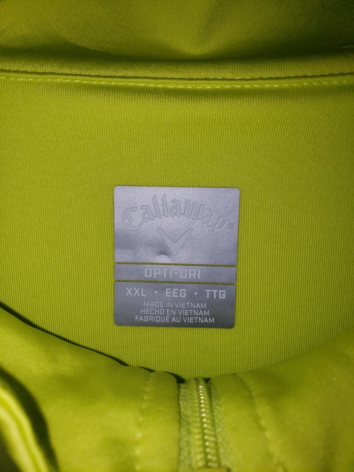 Camisa Pullover Para Hombres Callaway Manga Larga Amarillo Neón 1/4 Cremallera Golf Talla 2XL Nueva Foto 4 de 4