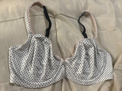 Body By Victoria Unlined Demi U/W White Black Stars Bra 34DD Pink Lace Trim NEW