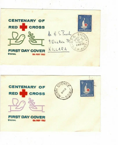 Australia 1963 5d Red Cross on ROYAL FDCs,cds NORTH STEYNE NSW etc  (2 Covers)