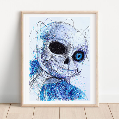 Sans the Skeleton Ballpoint Pen Print, Undertale Art Poster