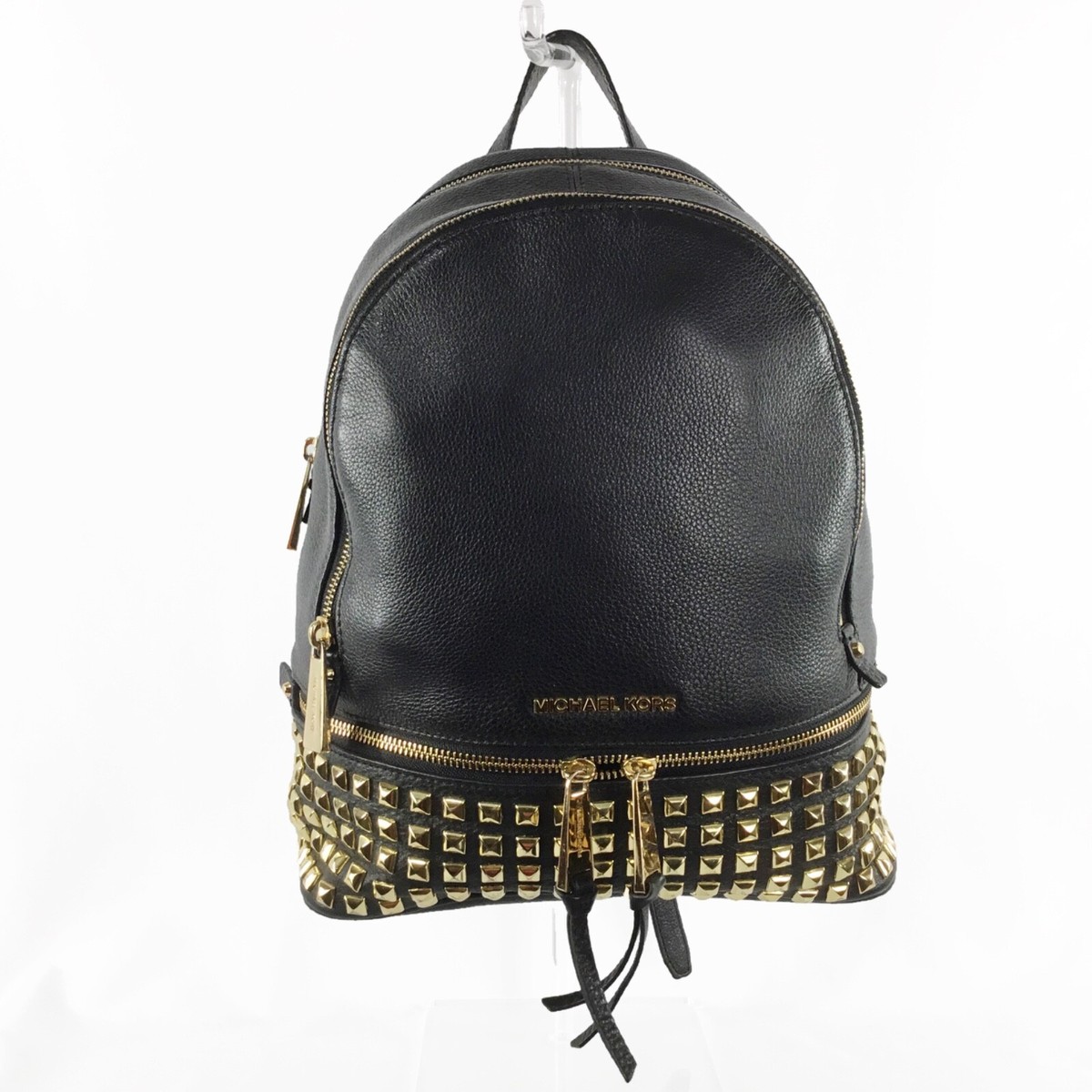 Preowned MICHAEL KORS Rhea Studded Pebbled Leather Backpack  display picture 1