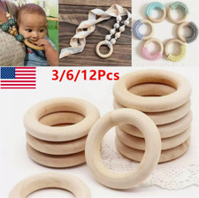 3-12Pcs Unfinished Wooden Rings 50MM Natural Wood for DIY Craft Hoops Connectors