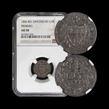 SWITZERLAND. 1846, 2-1/2 Rappen, Silver, BEL  - NGC AU58 - Cantons, Freiburg