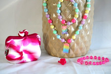 Girls Popsicle Beaded Necklace, Ring and Bracelets with Coin Purse Multi set 20