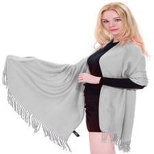 Silver Grey Solid Colour Design Shawl Scarf Wrap Stole Pashmina CJ Apparel *NEW*
