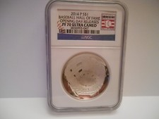 2014-P Silver $1 Baseball Coin, NGC PROOF 70 Ultra Cameo, RARE Opening Day Label