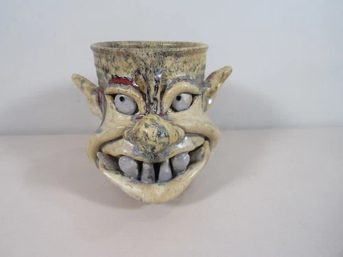 Tom Phelps Handmade Ugly Face Pottery Coffee Cup Mug w/Big Ears