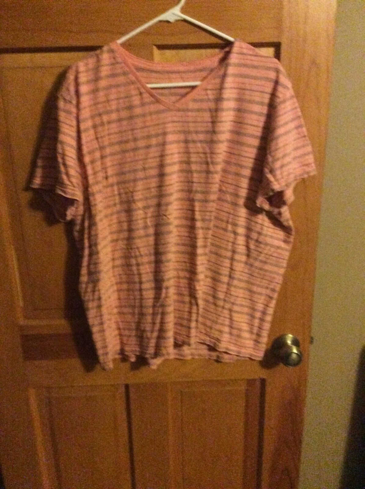 Men's XL Orange Grey Pinstripe V-Neck Short Sleeve Shirt by Goodfellow