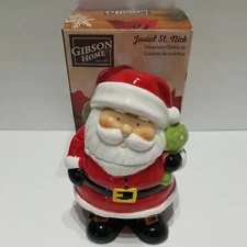 Gibson Santa Christmas Cookie Jar Candy Jovial St Nick Small Stoneware 7.5" NIB