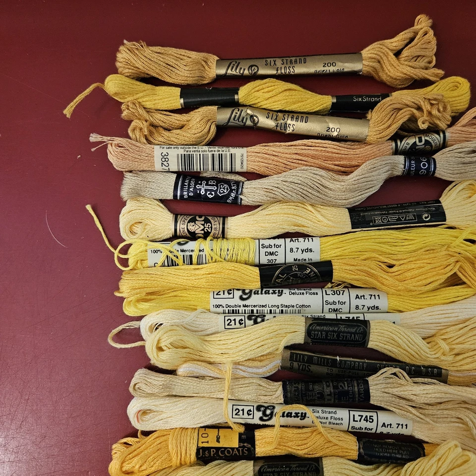 Yellow Embroidery Floss JP Coats, Galaxy, DMC, Lily, Star Lot Of 24+ Vintage - Image 3 of 4