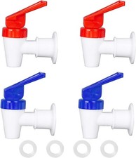 4 Pack Replacement Water Dispenser Faucets - 2 Red 2 Blue Plastic Spigots, 3/8