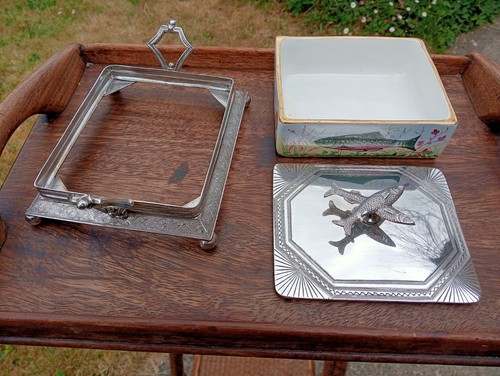 Antique Hand Painted Silver Lid and Tray Sardine Dish Box in A1 Great Condition - Picture 7 of 9