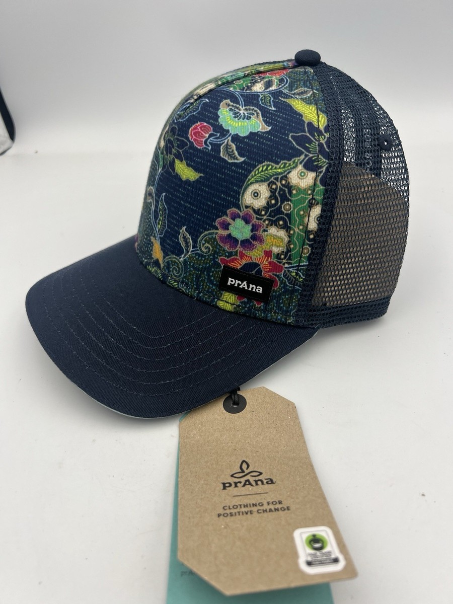 PrAna Lower Pines Trucker Hat Nautical Kona Navy Blue Floral O/S Unisex NWT