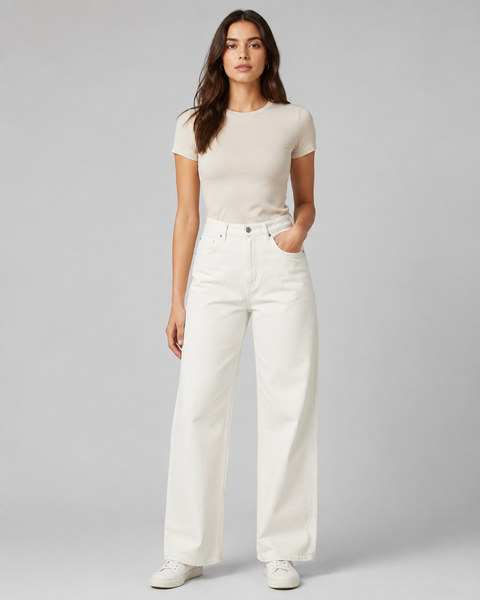 Only Damen Wide Leg Jeans Onlhope High Waist Weiter Schnitt Komfortabel Ecru-image