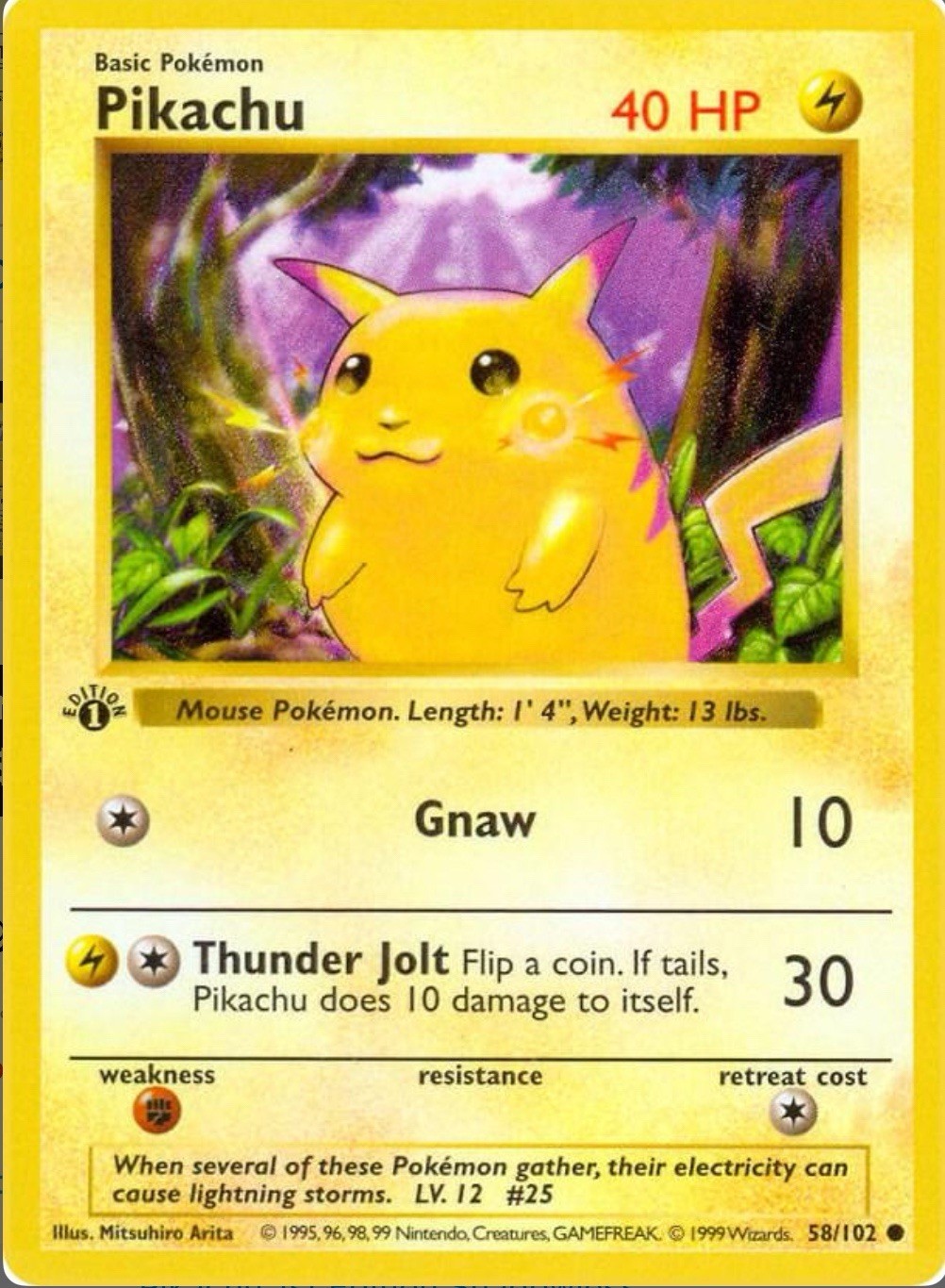 Pikachu 1999 Pokemon Game #58 1st Edition (Yellow Cheeks) Price