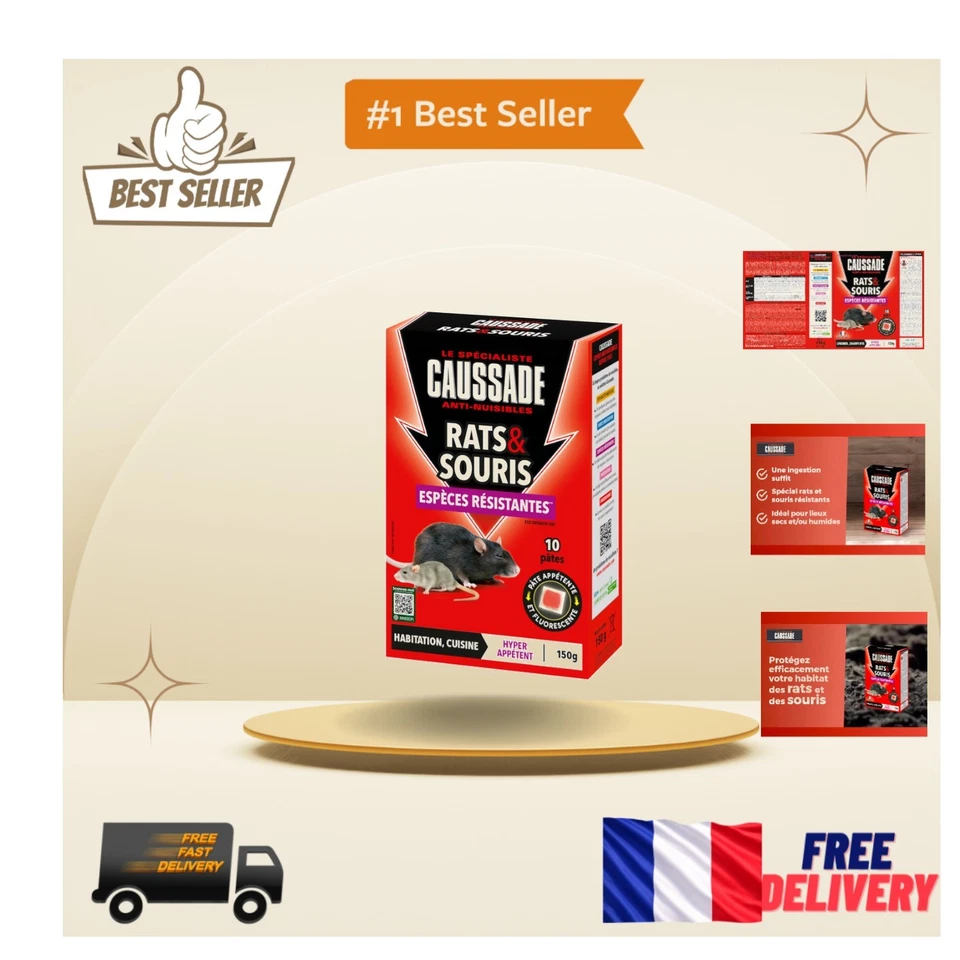 CAUSSADE Anti Rats et Souris - Efficacité Radicale Prêt à l'Emploi - 10 Sachets - Photo 1/4