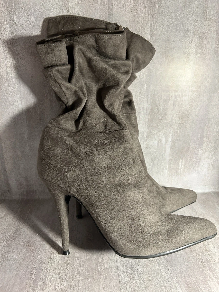 Anne Michelle Gris Botines Tacón Alto Talla 9 Imitación Gamuza Botines Cremallera A1