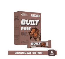 BUILT Puff Protein Bar, Brownie Batter, 17g Protein, Collagen, 4 Count Box