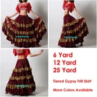 Maroon - Golden Satin 6-12-25 Yard Tiered Gypsy Frill Skirt Belly Dance Flamenco