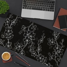 40 90cm1pc Large Cherry Blossom Black  White Sakura Japanese Floral Desk Mat -
