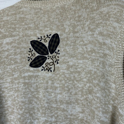 Vintage CJ Banks handbestickt hellbraun & marineblau Blumen Oma Landhaus Pullover Weste 2X - Bild 5 von 8