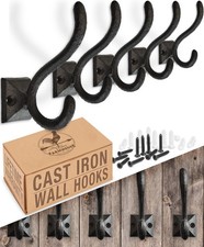 Rustic Wall Hooks for Hanging 5 Pack Cast Iron Black Coat Hooks Wall Mounte...
