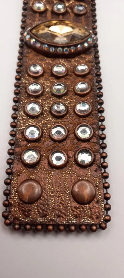 Браслет широкий натуральная кожа с 1 большим желтым граненым кристаллом 8 дюймов - Изображение 2 из 4