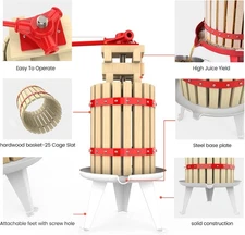 1.6 Gallon Fruit and Wine Press, Manual Juice Maker with Solid Beech Wood Basket