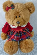 Commonwealth Teddy Bear Brown Christmas Red Velvet Plaid Dress 20" Plush Stuffed