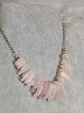 Natural morganite necklace Pink crystal nuggets silver tone chain 43+4 cm long