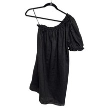 NEW Lulus Little Lies 100% Linen One Shoulder Mini Dress in Black - Size S