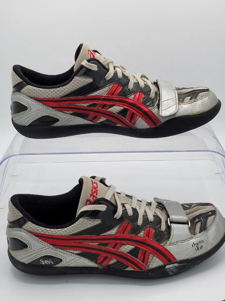 Zapatos de pista Asics para hombre 7,5 Speva Rhyno piel con cordones gris rojo GN808 Foto 2 de 4