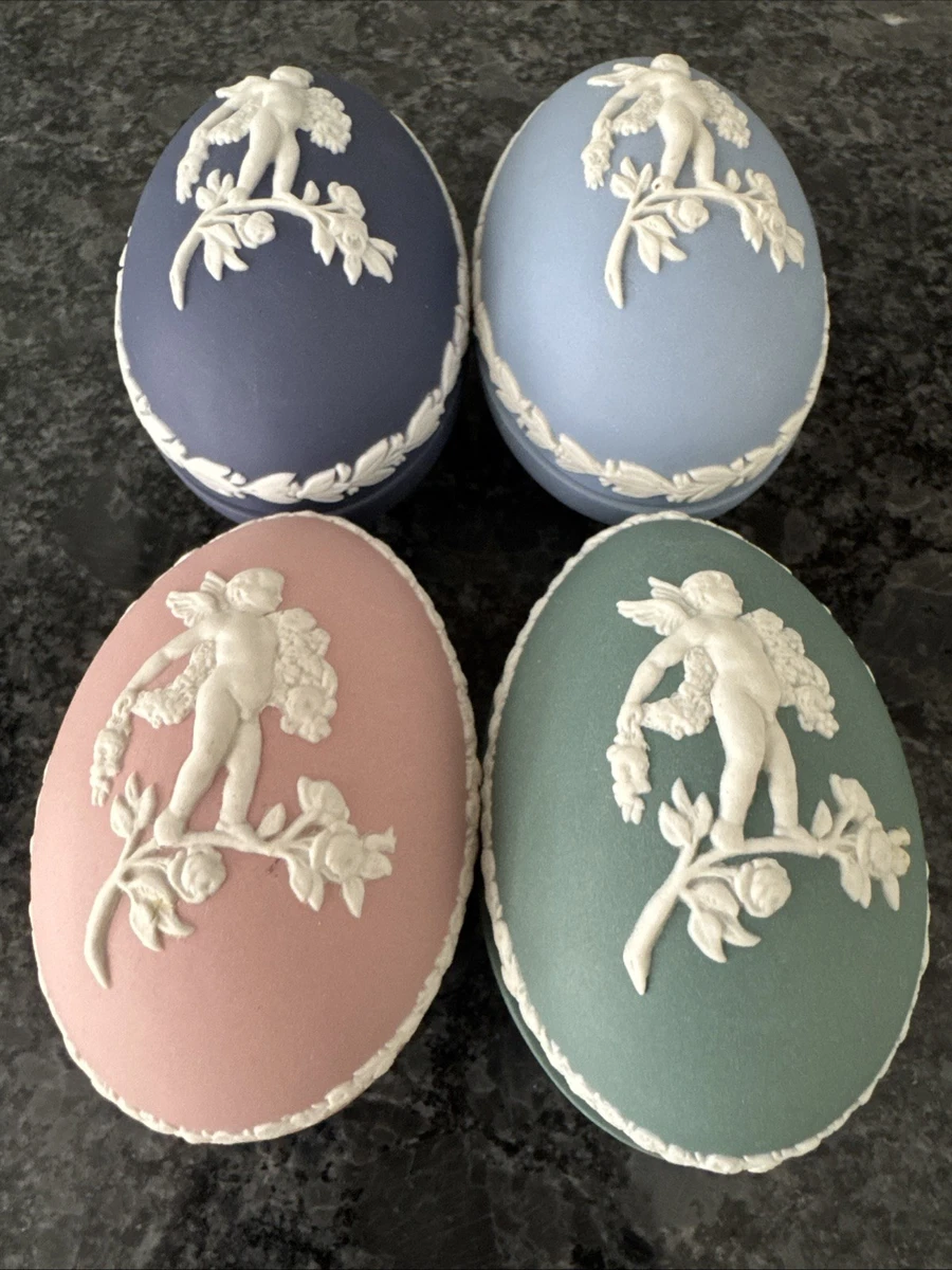 Wedgwood Jasperware Pink Teal Blue Navy Lidded Egg Box X 4 VGC
