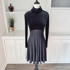 Vintage 90s French Designer Group Alexia Admor Black Velvet Swing Dress Size S/M