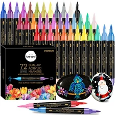 72 Colors Acrylic Paint Pens, 36 Pack Dual Tip Acrylic Paint Pens Markers