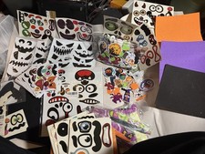 Lg. Kids Pumpkin Decorating Accessories. No Mess. Faces, Airplanes, Stickers