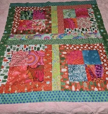 Kaffe Fassett Meets Moda OOAK Christmas Quilt Top Colorful Cotton 36" X 34"Wide