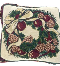 Christmas Tapestry Throw Pillow Square 12x12" Wreath Multicolor Holiday Decor