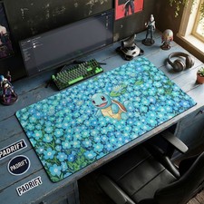 Squirtle Blue Floral Meadow XL Gaming Mouse Pad, Pokemon Desk Mat