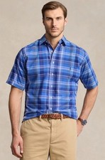 Polo Ralph Lauren Mens Plaid Short Sleeve Button Up Shirt Logo Size XL