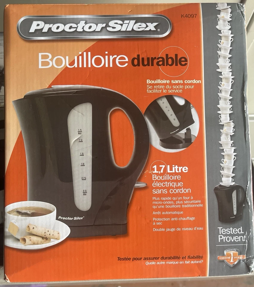 Hervidor eléctrico inalámbrico duradero K4097 Proctor Silex 1,7 L - Negro - 1500 W Nuevo Foto 4 de 4