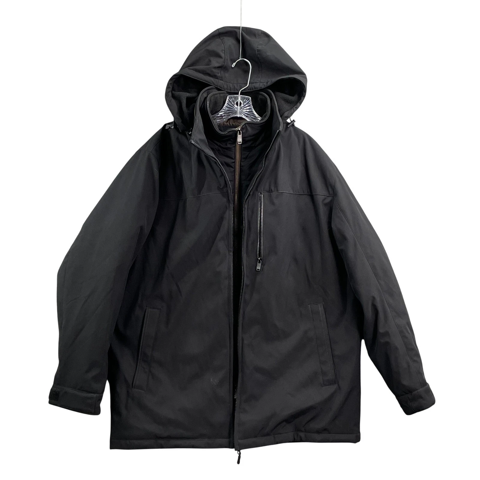 Weatherproof Hooded Parka Jacket Mens Large Black Insulated Travel Outdoors Work