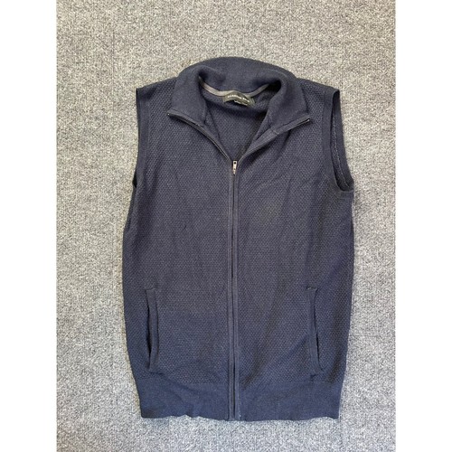 Harrison Davis Full Zip Sweater Vest Mens Small Navy Blue Textured Mock Neck