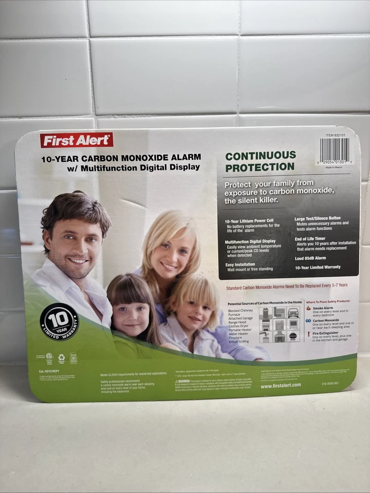 First Alert CO1210CP1 Carbon Monoxide Alarm With 10-Year Battery and Alarm Life - Image 2 of 3