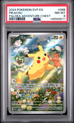 2024 POKEMON SVP EN-SV BLACK STAR PROMO PALDEA ADVENTURE CHEST PIKACHU PSA 8