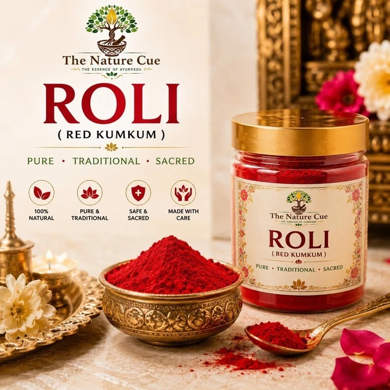 Pure Red Roli Kumkum Powder - Traditional Sacred Tilak for Hindu Puja Rituals